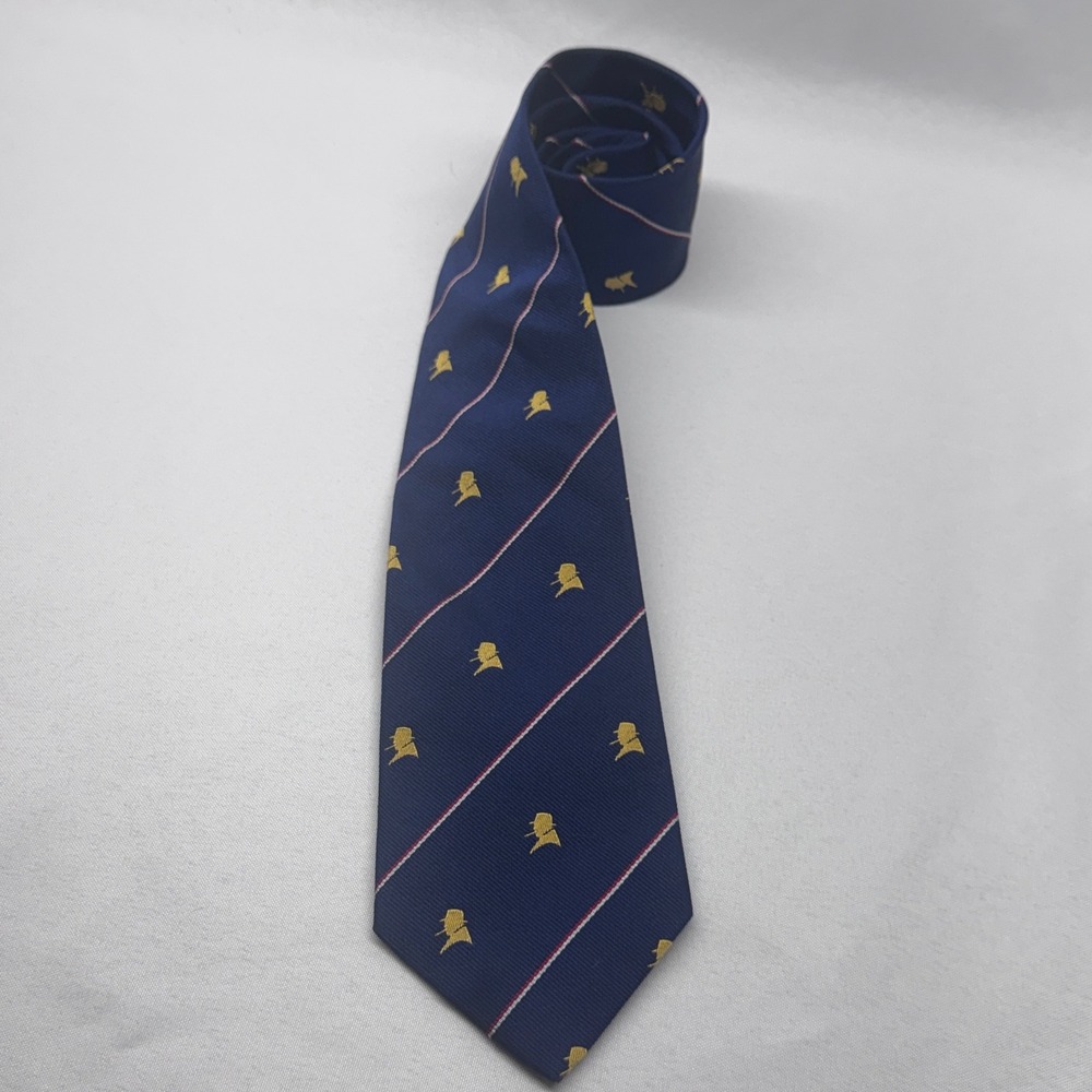Ben Silver Navy Silk Repp Tie Winston Churchill Motif Handmade Rare Preppy UK